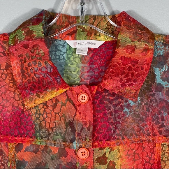 Rainbow Animal Print Top Size Medium Semi Sheer Button Blouse 3/4 Slv Leopard - Picture 5 of 10